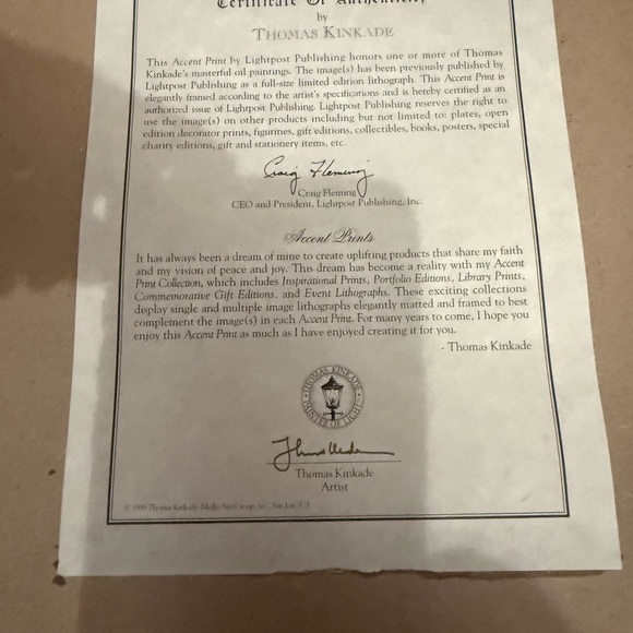 Thomas Kinkade Certificate of Authenticity - Picture 2 of 5